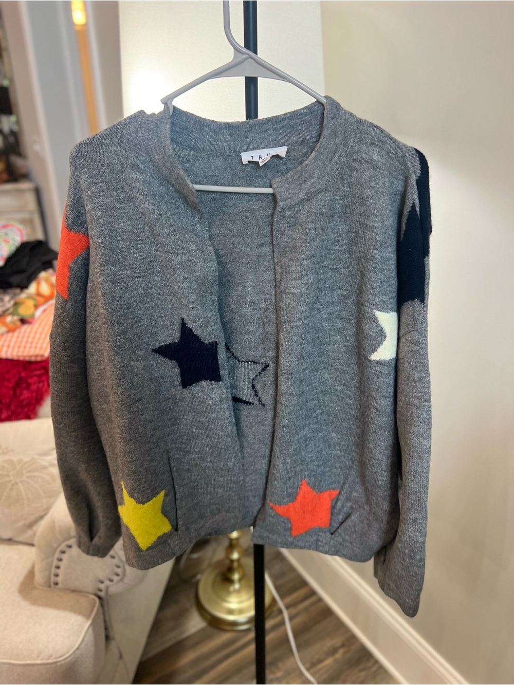 Girls' Gray Star Appliqué Cardigan - Picture 2 of 3